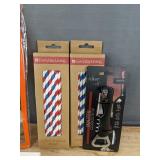 Ice Cream Scoop, Meat Thermometer, Corkscrew, 100 Paper Straws, Grater & 4 Silicone Spatulas - Brand New