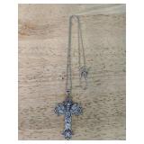 Cross Pendant Necklace - Ornate Filigree, Silver-Tone - Brand New *P