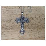 Cross Pendant Necklace - Ornate Filigree, Silver-Tone - Brand New *P