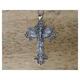 Cross Pendant Necklace - Ornate Filigree, Silver-Tone - Brand New *P