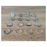 Ring Lot - 16 Silver-Tone Filigree & Gem Rings - Brand New *P