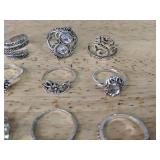 Ring Lot - 16 Silver-Tone Filigree & Gem Rings - Brand New *P