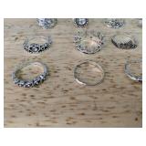 Ring Lot - 16 Silver-Tone Filigree & Gem Rings - Brand New *P