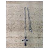 Cross Pendant Necklace - Silver Chain with Black & White Stones 20" Length - Brand New *P