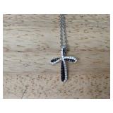 Cross Pendant Necklace - Silver Chain with Black & White Stones 20" Length - Brand New *P