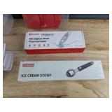Habor 192 Digital Meat Thermometer, Sakuchi Ice Cream Scoop, 6 Clear Storage Containers, and 4 Spatulas - Brand New