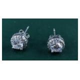 Clear Stone Stud Earrings - Silver-Tone, Four-Prong Set, Butterfly Backs - Brand New