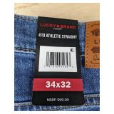 Lucky Brand 410 Athletic Straight Jeans Size 34x32, Indigo Denim - Brand New