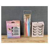 Ardell Press On Wispies Natural, 3 Opaz Eyebrow Razors, & Kiss The New Natural Lashes Nude Blazer - Brand New