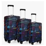 Sherr 3 Piece Travel Luggage Suitcase Protector Anti Scratch Vintage Theme Baggage Covers, S/M/L - New
