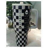 HYDROJUG 32oz Black White Gingham Checkered Traveler Stainless Steel Tumbler - Brand New