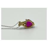 10k Gold Heart-Shaped Ruby Jewelry Set with Necklace and Earrings