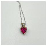 10k Gold Heart-Shaped Ruby Jewelry Set with Necklace and Earrings