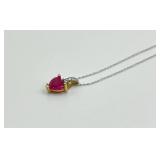 10k Gold Heart-Shaped Ruby Jewelry Set with Necklace and Earrings