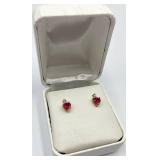 10k Gold Heart-Shaped Ruby Jewelry Set with Necklace and Earrings