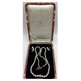 Mikimoto Cultured Pearl Necklace and Earrings Set in Original Case