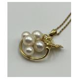 Mikimoto Cultured Pearl and Gold Pendant Necklace with Original Box and Receipt
