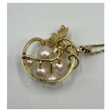 Mikimoto Cultured Pearl and Gold Pendant Necklace with Original Box and Receipt