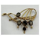 Vintage T.Y. Lee & Co. 14K Gold Brooch with Black Star Sapphires in Box