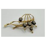 Vintage T.Y. Lee & Co. 14K Gold Brooch with Black Star Sapphires in Box