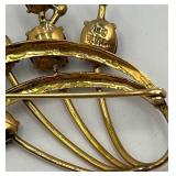 Vintage T.Y. Lee & Co. 14K Gold Brooch with Black Star Sapphires in Box