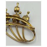 Vintage T.Y. Lee & Co. 14K Gold Brooch with Black Star Sapphires in Box