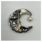 Jezaine Sterling Silver Santa Moon Brooch