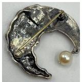 Jezaine Sterling Silver Santa Moon Brooch