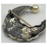 Jezaine Sterling Silver Santa Moon Brooch