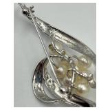 Mikimoto Ginza Tokyo Sterling Silver Pearl Brooch Pair with Box