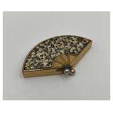 Vintage Pink Lady Fan Shaped Compact