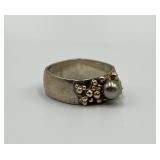 Sterling Silver and Gold Ring with Pearl and Stone