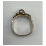 Sterling Silver and Gold Ring with Pearl and Stone