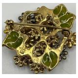 Vintage Floral Enamel Brooch with Purple and Blue Accents