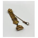 Antique Victorian Gold Tone Ornate Watch Fob Chain with Monogram Seal