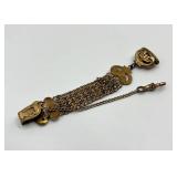Antique Victorian Gold Tone Ornate Watch Fob Chain with Monogram Seal