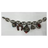 Vintage Silver Charm Bracelet with Gemstone Accents