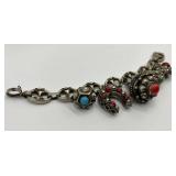 Vintage Silver Charm Bracelet with Gemstone Accents