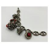 Vintage Silver Charm Bracelet with Gemstone Accents