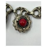 Vintage Silver Charm Bracelet with Gemstone Accents