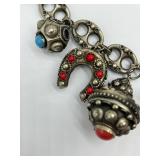 Vintage Silver Charm Bracelet with Gemstone Accents