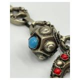 Vintage Silver Charm Bracelet with Gemstone Accents