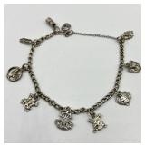 Vintage Silver-Tone Charm Bracelet with 8 Unique Charms