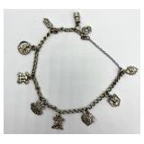 Vintage Silver-Tone Charm Bracelet with 8 Unique Charms