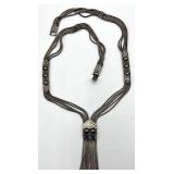 Sterling Silver Multi-Strand Chain Necklace with Ornate Panels and Blue Accents