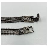 Sterling Silver Multi-Strand Chain Necklace with Ornate Panels and Blue Accents