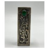 Antique Engraved Silver Lipstick Case with Green Cabochon Stone
