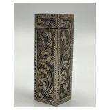 Antique Engraved Silver Lipstick Case with Green Cabochon Stone