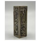 Antique Engraved Silver Lipstick Case with Green Cabochon Stone