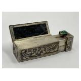 Antique Engraved Silver Lipstick Case with Green Cabochon Stone